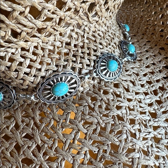 NWT San Diego Hat coastal cowgirl straw hat w/faux turquoise concho band - Picture 4 of 7